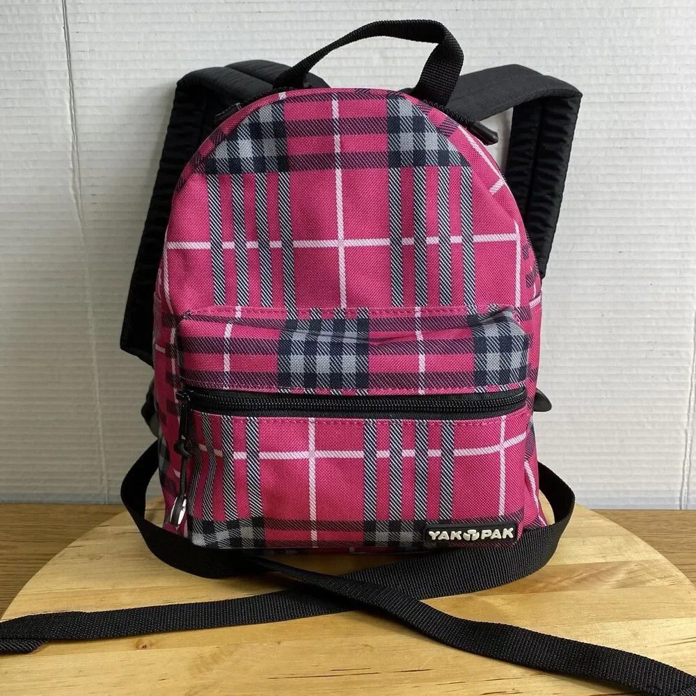 Yak Pak Plaid Deluxe Student Backpack Pink Black White School Bag Small 11x11